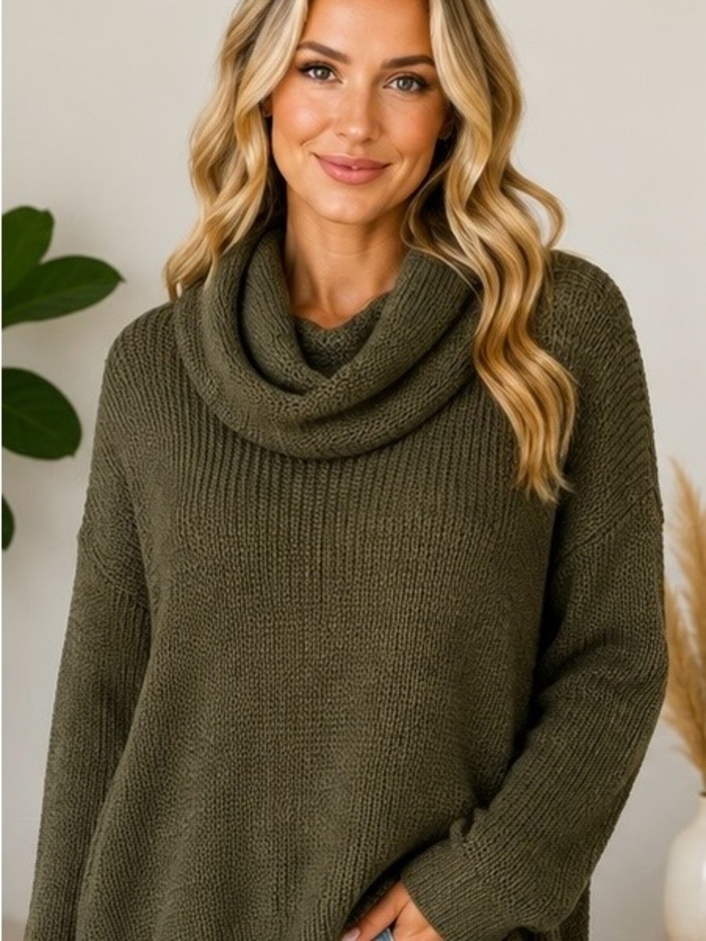 Miracle Olive Green Cowl Neck Sweater